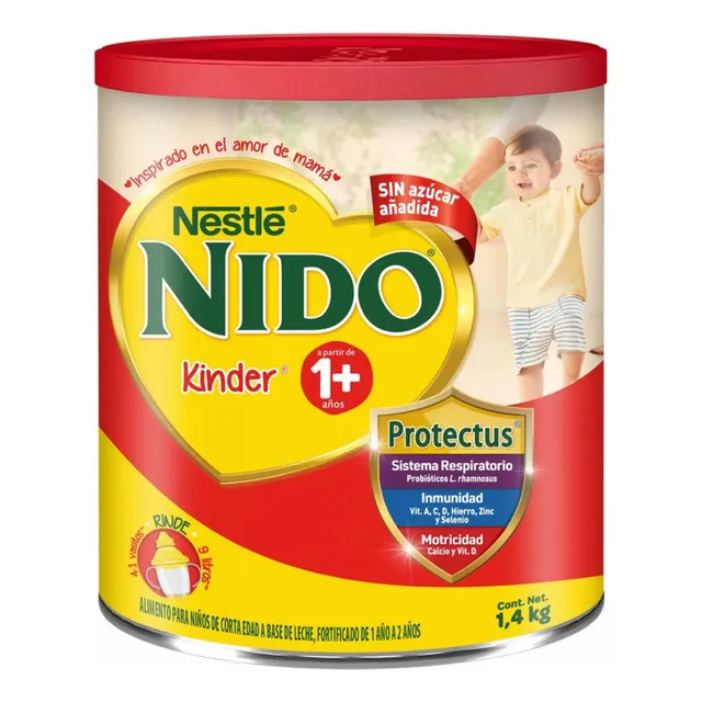 Leche de fórmula en polvo sin TACC Nestlé Nido Kinder en lata de 1 de 1.4kg - 2 meses a 3 años