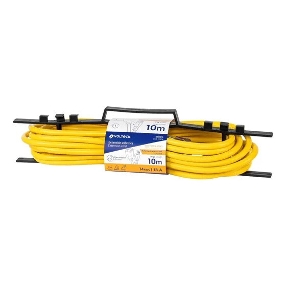Extensión Reforzada Aterrizada 10 M Calibre 14, Volteck Color Amarillo