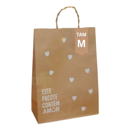 Sacola Kraft De Coração M 50 Unidades Coração Branco M