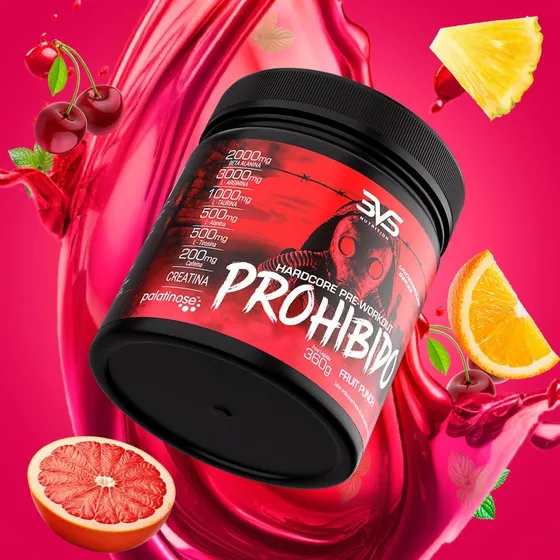 Pré Treino Prohibido Com Creatina E Beta Alanina 360g Sabor Fruit Punch 3VS Nutrition