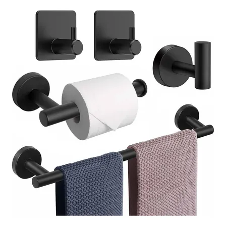 Kit Acessórios Banheiro Inox 304 Preto Toalheiros 5 Pcs Preto
