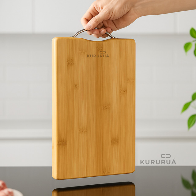 Tabua Bambu Grande Carne Churrasco Cozinha Com Alça Retangular Gourmet Marca Kururuá