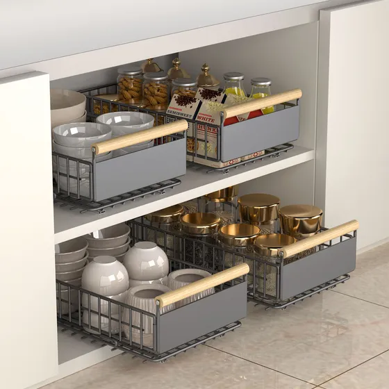 Organizador De Cocina Repisa Extraible Bandeja Desplegable Color Gris