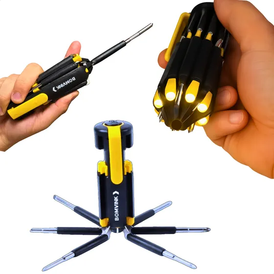 Kit Chaves De Fenda + Philips + Torx 8 Em 1 Com Lanterna Led