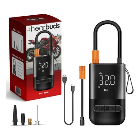 Compressor De Ar Portátil Digital Hearbuds Usb-c Para Carro Moto Bike Infláveis Preto 127/220v 60 Hz Monofásica
