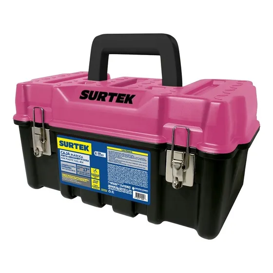 Caja Porta Herramienta Rosa Surtek Broches Metálicos 17x9
