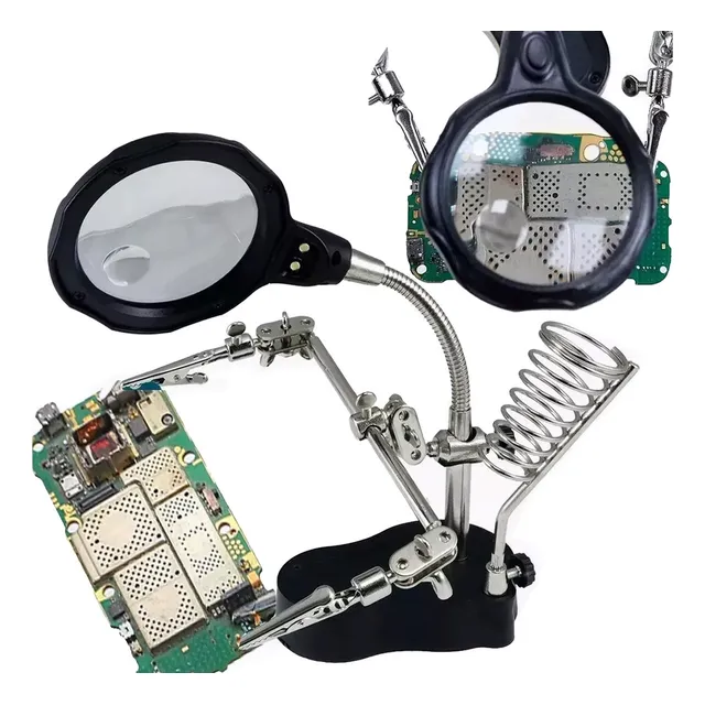 Lupa Con Base De Pinza De Luz Led Para Soldar Estación de Soldadura con Lupa, Lámpara LED, Lupa 3.5X/12X con Clips Auxiliares, Kit de Herramientas de Reparación de Hardware para Soldar