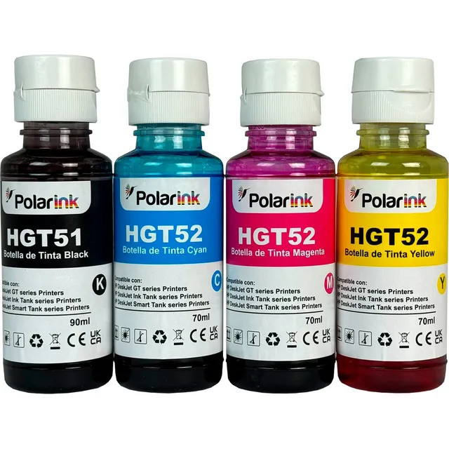Kit 4 Tintas Compatibles Para Hp Gt53 Gt52 Gt5820 Gt5810 Negro / Cyan / Magenta / Amarillo