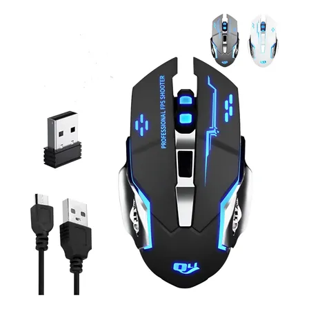 Mouse Gamer Inalámbrico Silencioso Y Recargable Con Luz Led