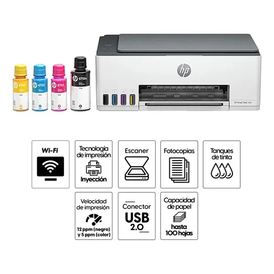 Impresora Multifuncional Hp 580 Smart Tank Wifi Bluetooth
