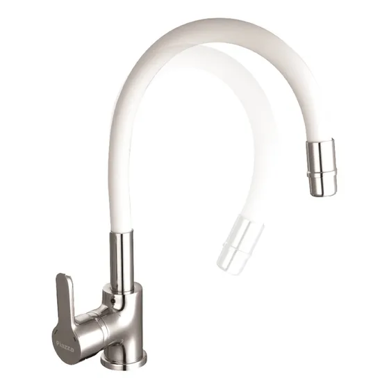 Griferia Cocina Monocomando Flexible Piazza Emblem 10016BL color blanco acabado cromado