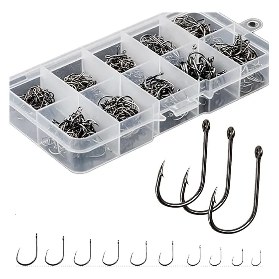 Kit Com 100 Anzóis Aço Carbono #3 Ao #12 + Caixa Pesca Anzol