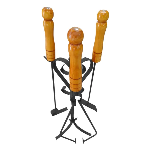 Juego De Atizador 3pzas Mango De Madera C/base
