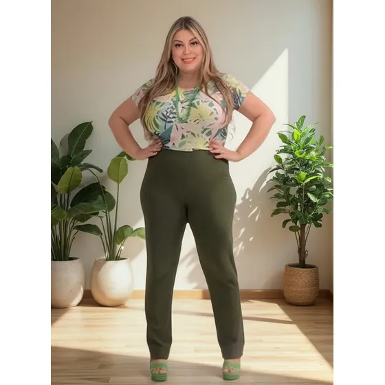 Calça Tradicional Gorgurão Feminina Cos Alto C Elástico