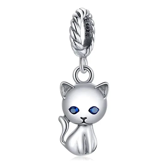 Charm Dije Plata 925 Gatito Ojos Azules / Todojoyas