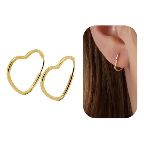 Brinco Infantil Argola Coração Ouro 18k750 Segundo Furo Cor Dourado