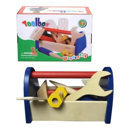 Juego Didáctico Caja De Herramientas De Madera Niños Niñas Color Azul