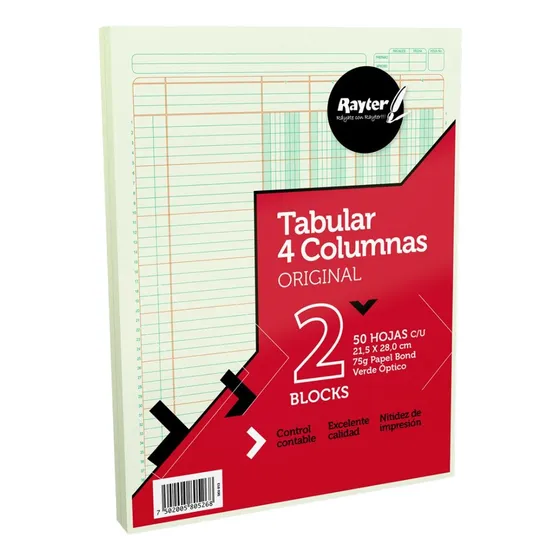 2 Blocks Tabular 4 Columnas Rayter 50 H C/u Verde Contable