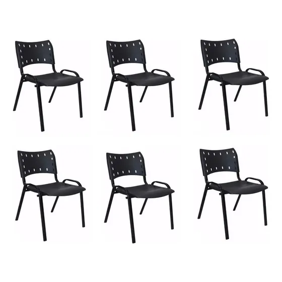 Lorenttistore Kit Com 6 Cadeira Secretária Fixa Empilhavel Preta
