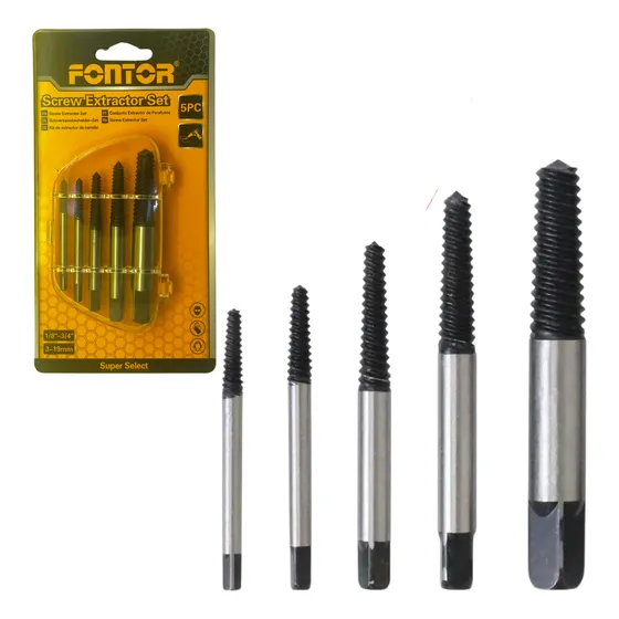 Juego Extractor Pernos Tornillos Dañado Roto Broca Set 5 Pza