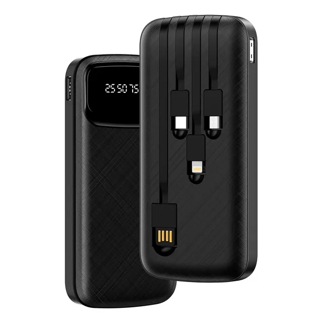 Power Bank Batería Portátil 10000mah Con Built In 4 Cables Micro Usb V8 Ip Tipo C Con Pantalla Digital Cargador De Batería Compatible Con iPhone 16 15 14 13 12 Samsung S22 S21 Xiaomi Huawei Traveler