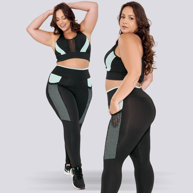 Conjunto Academia Top E Calça Plus Size Com Bolso Treino