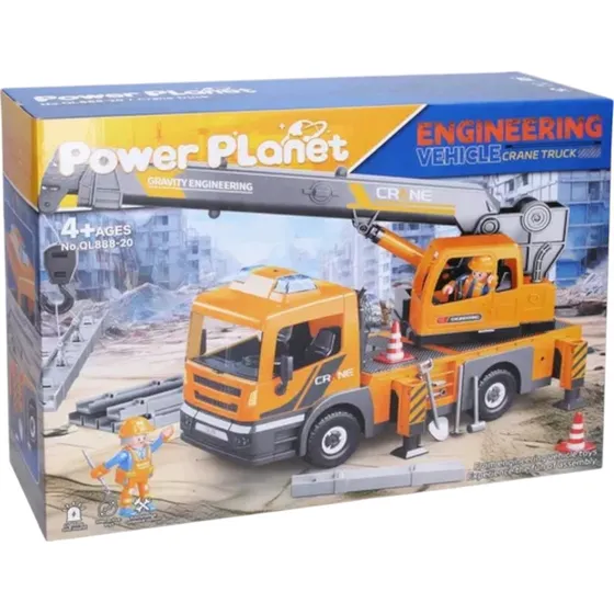Camión Grúa De Construcción Con Accesorios Power Planet Color Amarillo