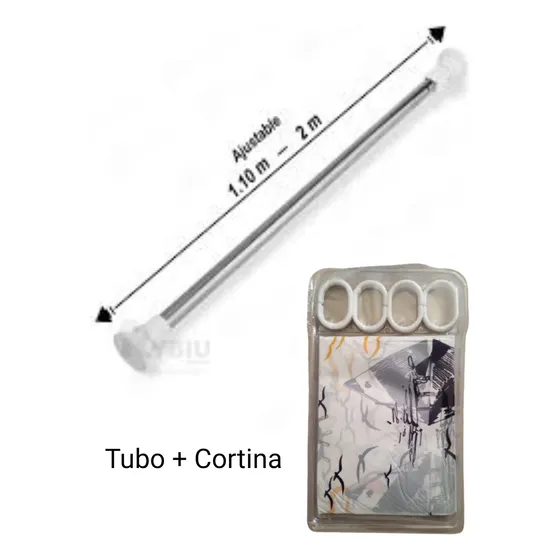 Tubo De Cortina Baño Extensible + Cortina Baño 
