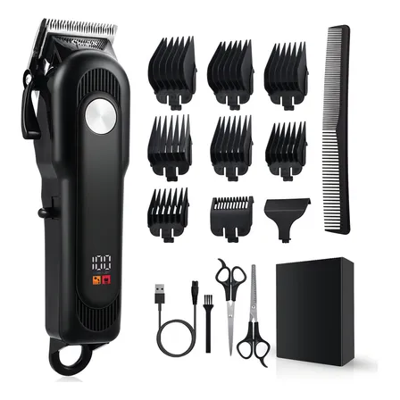 Máquina Para Cortar Cabello Profesional Cortadora De Pelo Maquinilla De Cortar El Pelo Inalámbrica Para Hombre Con Pantalla Led Kit De Recortadora De Pelo Recargable Para Uso Doméstico Negro