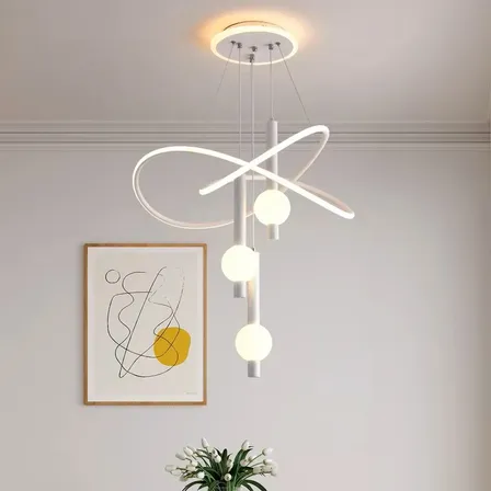 Lustre Design Moderno Led Pendente 3 Arcos Anéis Preto