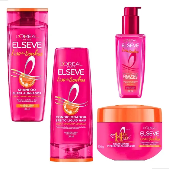 Loreal Elseve Liso Dos Sonhos Kit Sérum Shampoo Cond Mascara