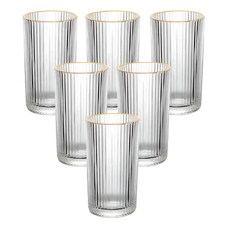 Jogo 6 Copos Altos Vidro 420ml Borda Dourada Hauskraft Transparente Transparente Borda Dourada