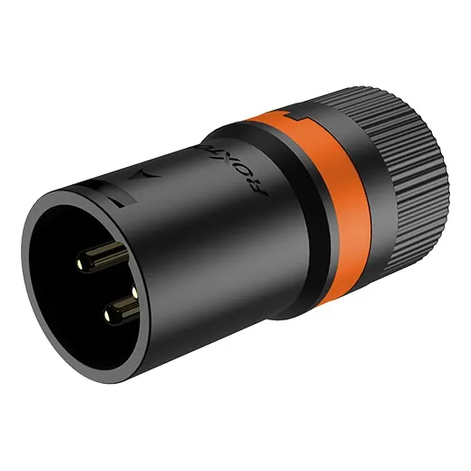Conector XLR macho giratorio de perfil bajo Roxtone LX3m, color negro