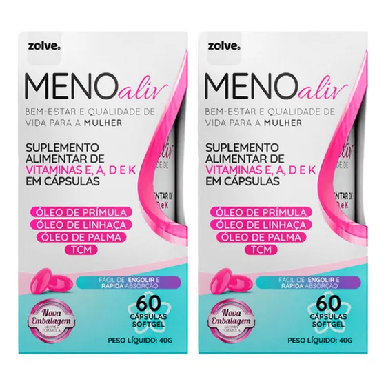 Zolve Labs Meno Aliv 2 Potes de Suplemento Com Fórmula Natural para Mulheres 60 Cápsulas Softgel Cada