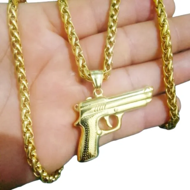 Cadena De Pistola En Acero Inoxidable Chapada Oro 18k