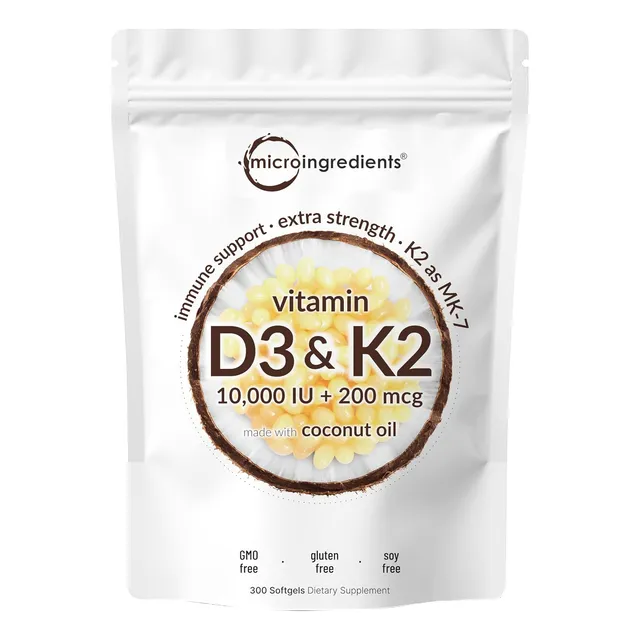 Microingredients Vitamina D3+k2 10000iu 200mcg 300 Softgels