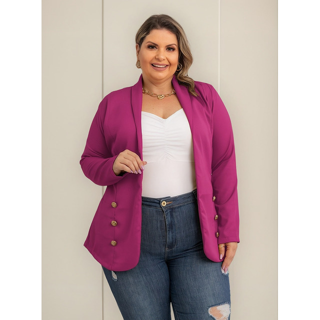 Blazer Feminino Longo Sobretudo Alfaiataria Social Plus Size