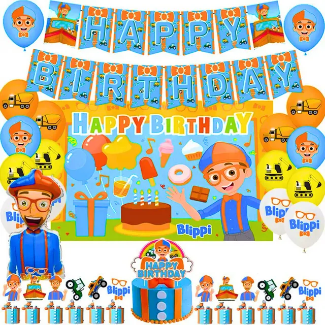 Kit Cotillon Cumpleaños Blippi + Tela De Fondo