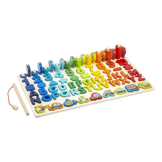 Juego Didáctico Encastre Ábaco Madera Pesca Números Letras  