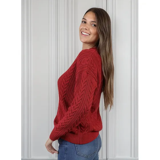 Sweater Trenzado Dama Raidistas Rojo