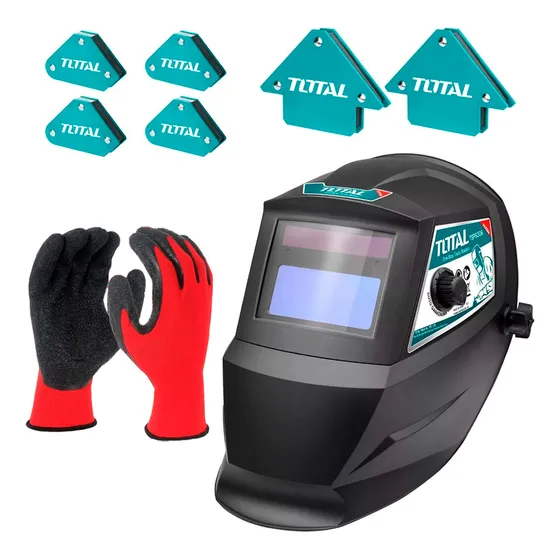 Careta Casco De Soldar Total + Escuadras Magnéticas + Guante