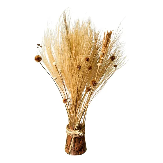 Vaso De Vidro Capim Dos Pampas Arranjo Completo Cascalho 