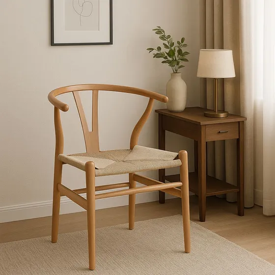 Silla Wishbone Nordica Madera Rattan Comedor Living Lcm Estructura de la silla Haya Asiento Beige