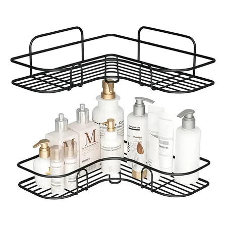 Kit 2 Suporte Porta Shampoo De Canto Sabonete Banheiro Adesivo Parede Sem Furos Fácil Instalação Box Luxo Sublimente Preto