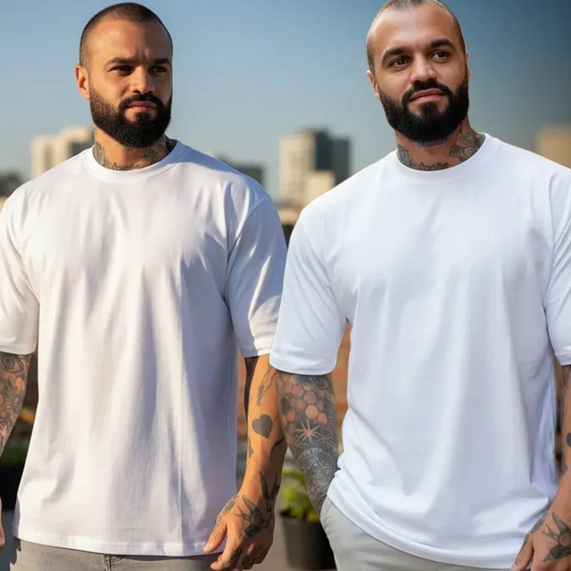Kit 2 Camisetas Oversized Masculina Lisa Algodão Streetwear