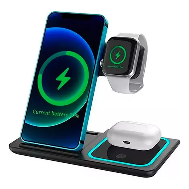 Estación Carga Inalámbrica Qi 3 En 1 P/ iPhone AirPods Watch