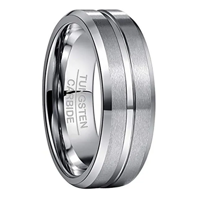 Nuncad Anillo De Tungsteno De 8 Mm Para Hombre Plata Con Aca