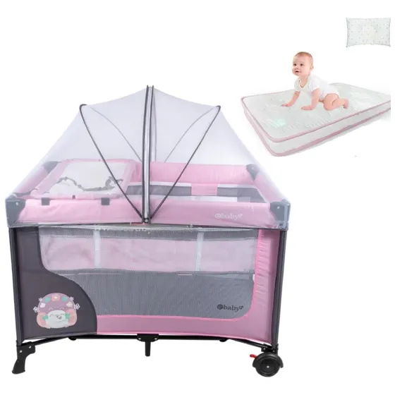 Corral Para Bebés Ebaby Happy Dream Con Colchon Y Almohada Color Rosado Diseño De La Tela Acolchado