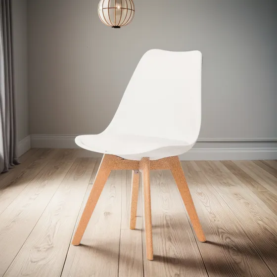 Silla Tulip Con Almohadón Tapizado En Ecocuero - Blanca