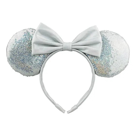Tiara Prateada Orelhas Da Minnie Com Laço Disney Cor Prateado